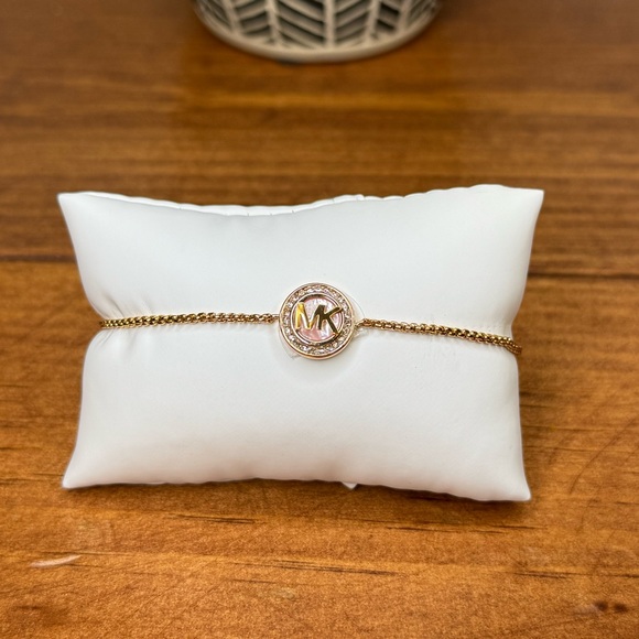 Michael Kors Brass Bracelet with Pink Opal NWTIB - Picture 1 of 4